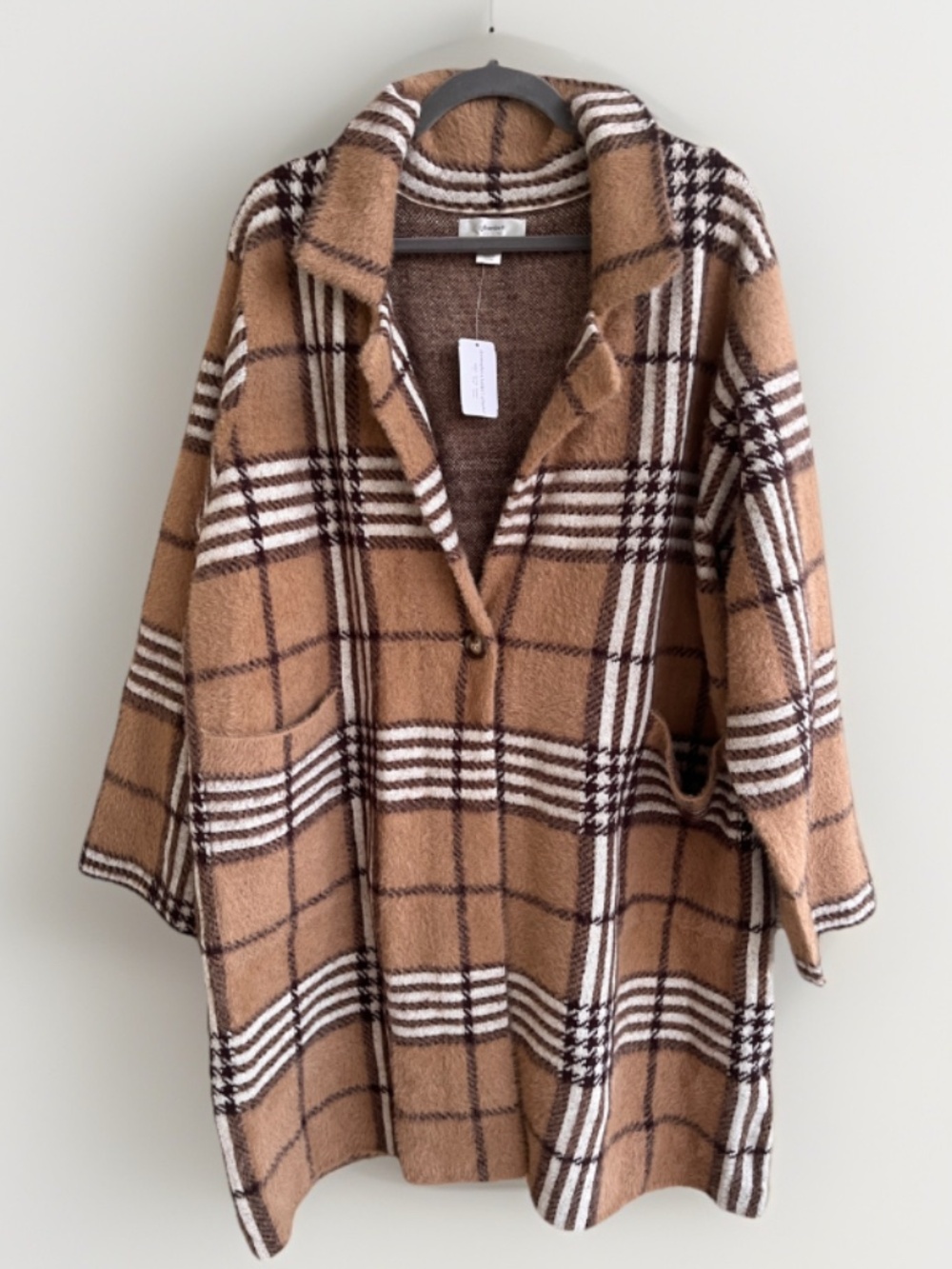 NWT Christopher & Banks Plaid Double Knit Coatigan Jacket Brown Plus Size 2X